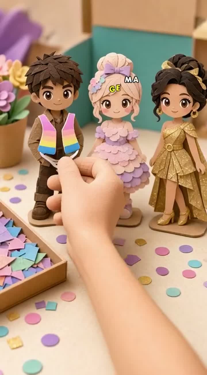 Delightful handmade paper-craft fashion makeover video — AI cartoon