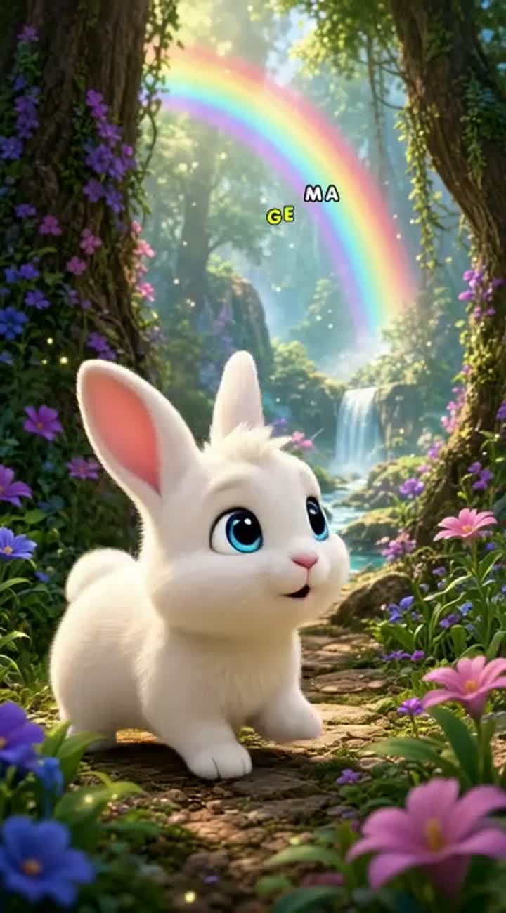 A cute little white bunny with big sparkling blue eyes discovers… — AI cartoon