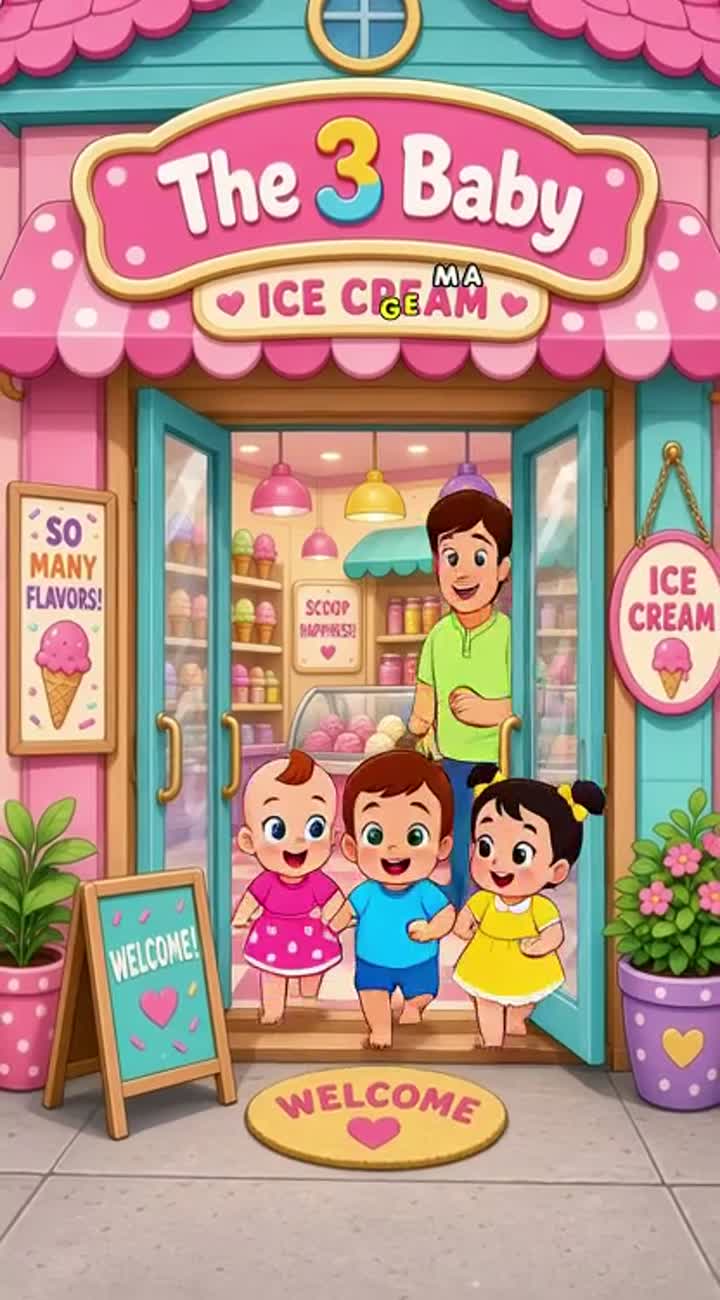THE 3 BABY: THE COLORFUL ICE CREAM Scene 1 (0:00-0:15) Action… — AI cartoon