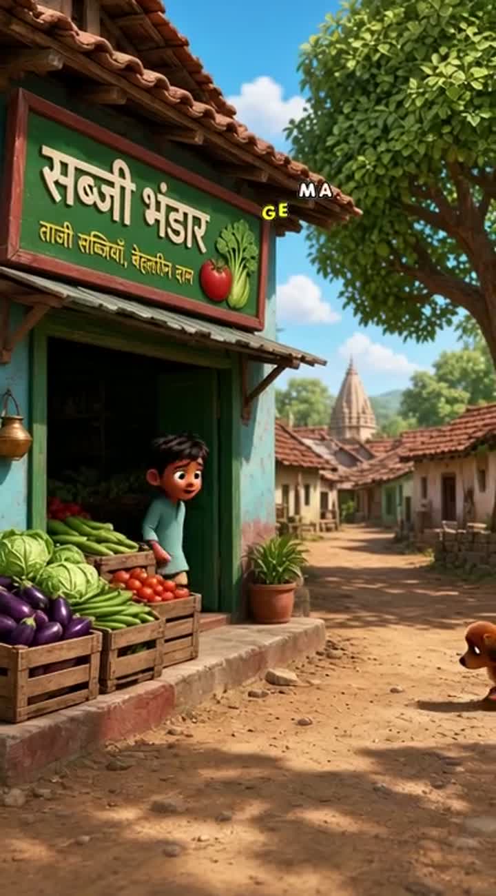 Colorful 3D animated cartoon about a poor Indian village boy… — AI cartoon