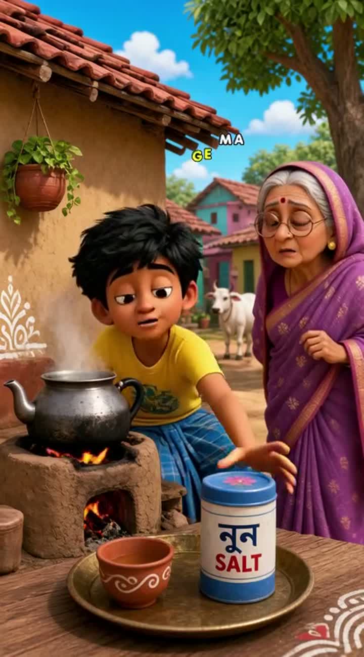Funny 3D cartoon in a colorful Indian village — AI cartoon