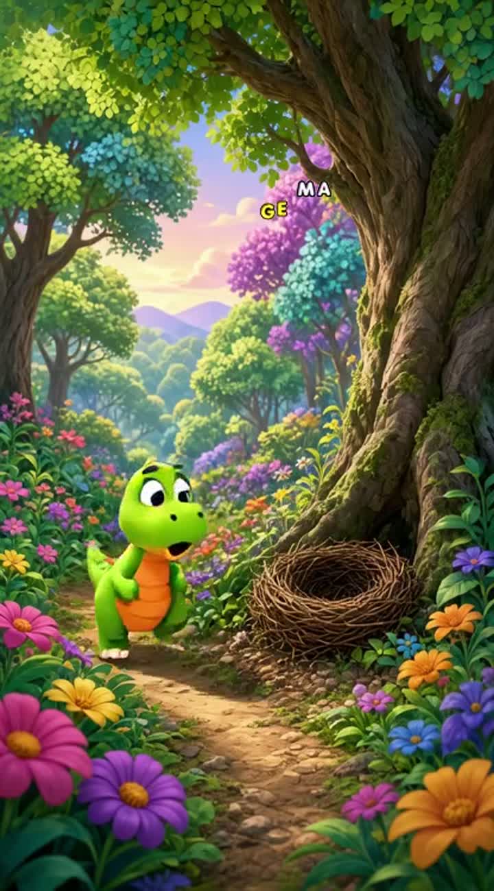 Había una vez, en un bosque mágico lleno de flores y árboles… — AI cartoon