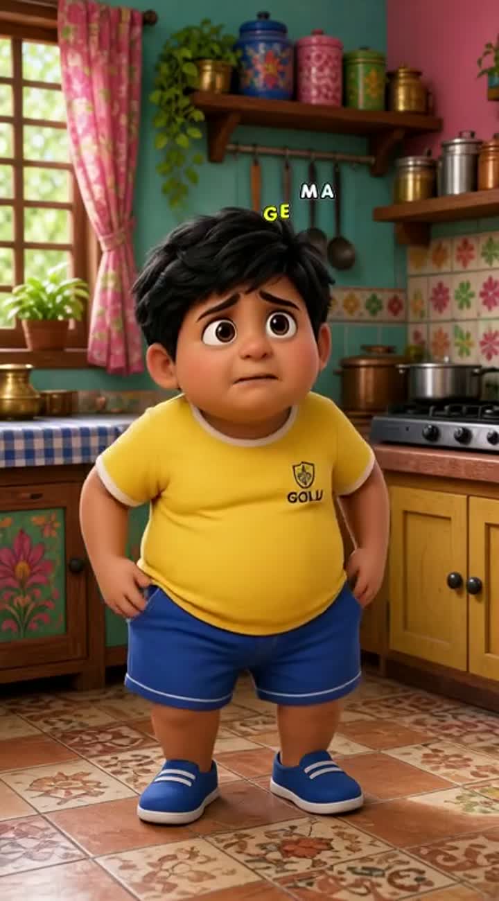 Original cute chubby Indian schoolboy named Golu… — AI cartoon