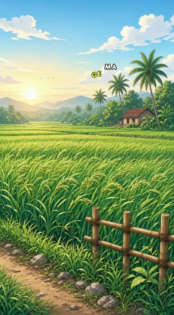 A farmer arrives at the rice field in the morning and sees… — AI cartoon