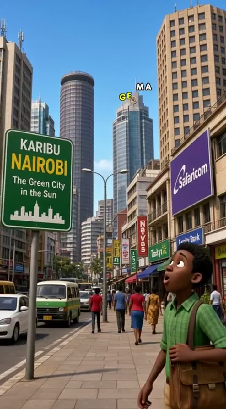 A young Kenyan man named John has just arrived in Nairobi… — AI cartoon