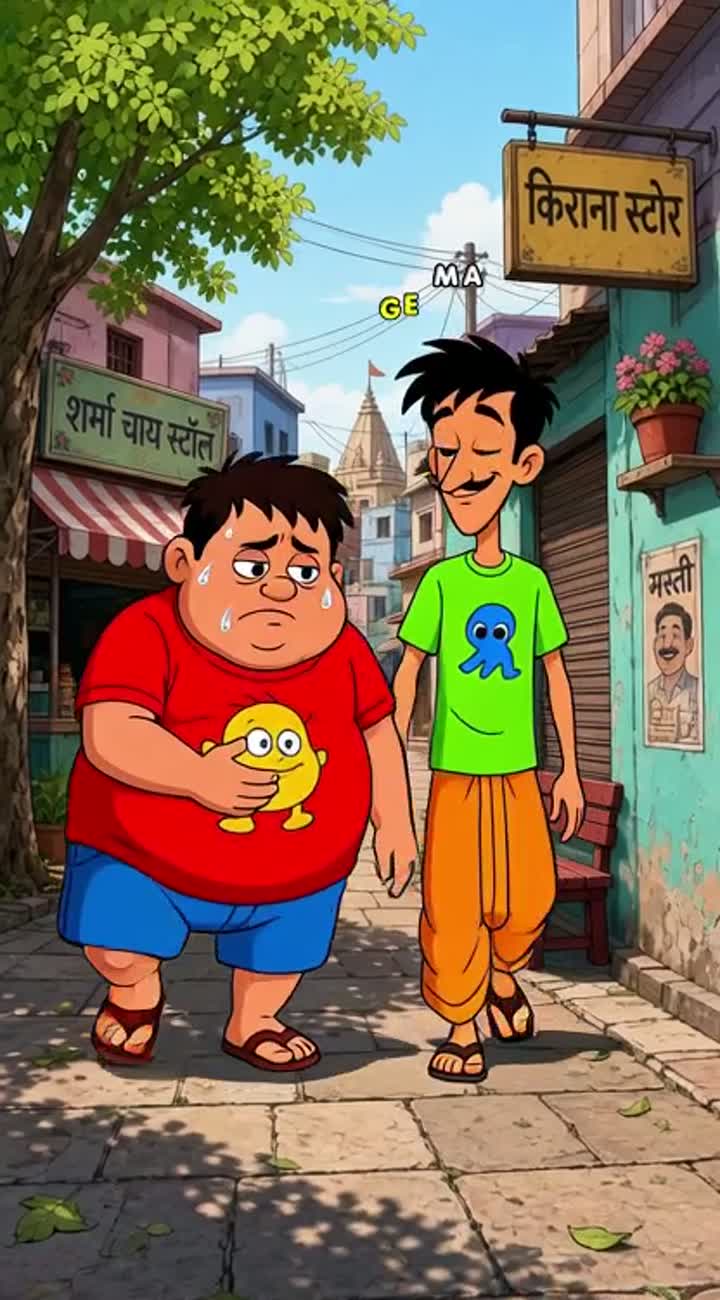 Funny 2D Indian cartoon scene in vertical 9:16 format — AI cartoon