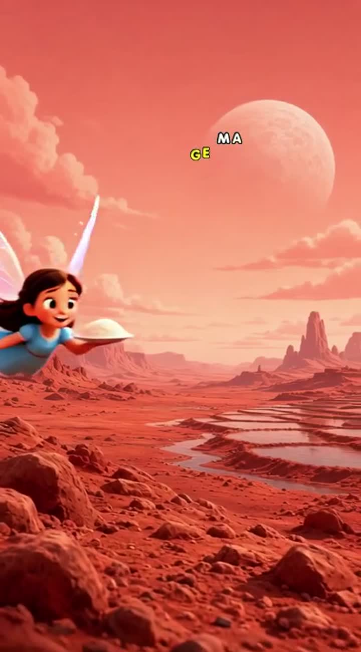 Un petite fille qui a des ailes qui vole dans la planete de mars… — AI cartoon