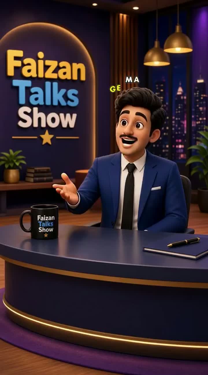 A 3D cartoon talk show featuring Faizan as the permanent male host… — AI cartoon