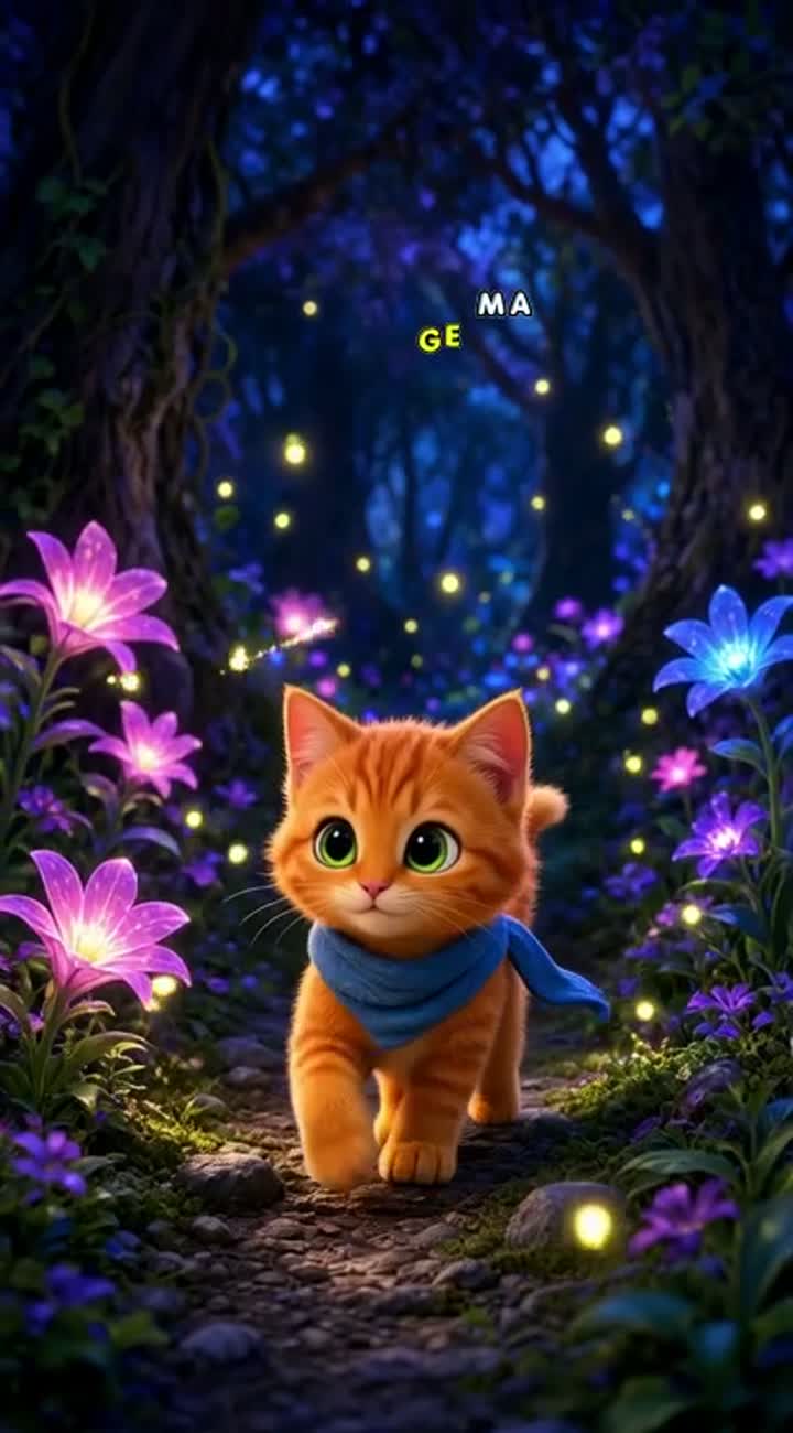 A tiny adorable orange kitten with big green eyes… — AI cartoon