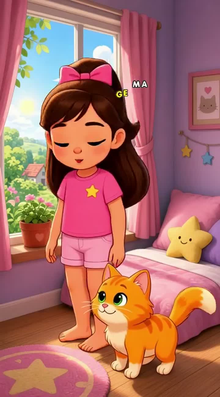 A girl and her cat Animated cartoon with smooth animation… — AI cartoon