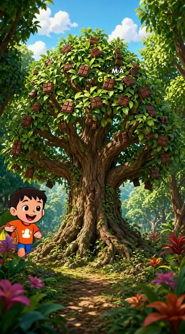 One day, Monu discovers a strange magical tree in the forest… — AI cartoon