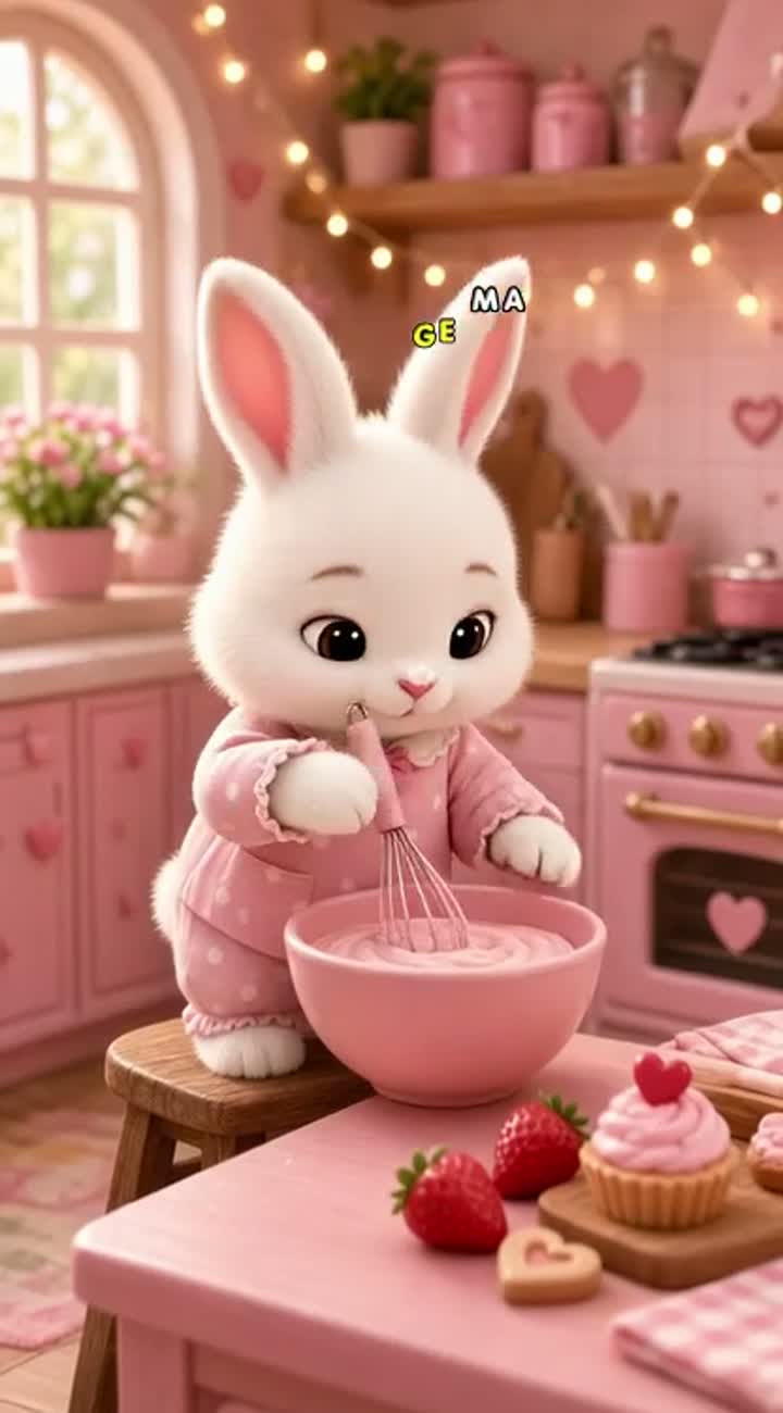 Magical, ultra-cute 3D animated video of a tiny fluffy baby bunny… — AI cartoon