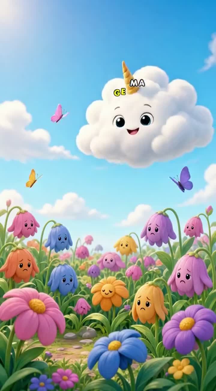 On a beautiful sunny morning, Puffy, a cute little white cloud… — AI cartoon