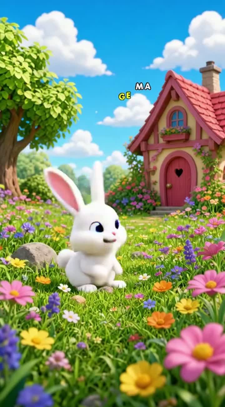 A cute white bunny named Benny meets a little yellow chick… — AI cartoon