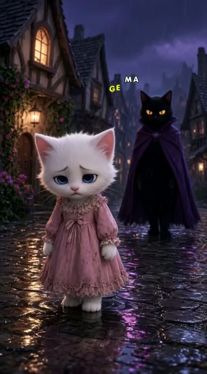 Cute 3D animated cartoon of a tiny white kitten with big blue… — AI cartoon