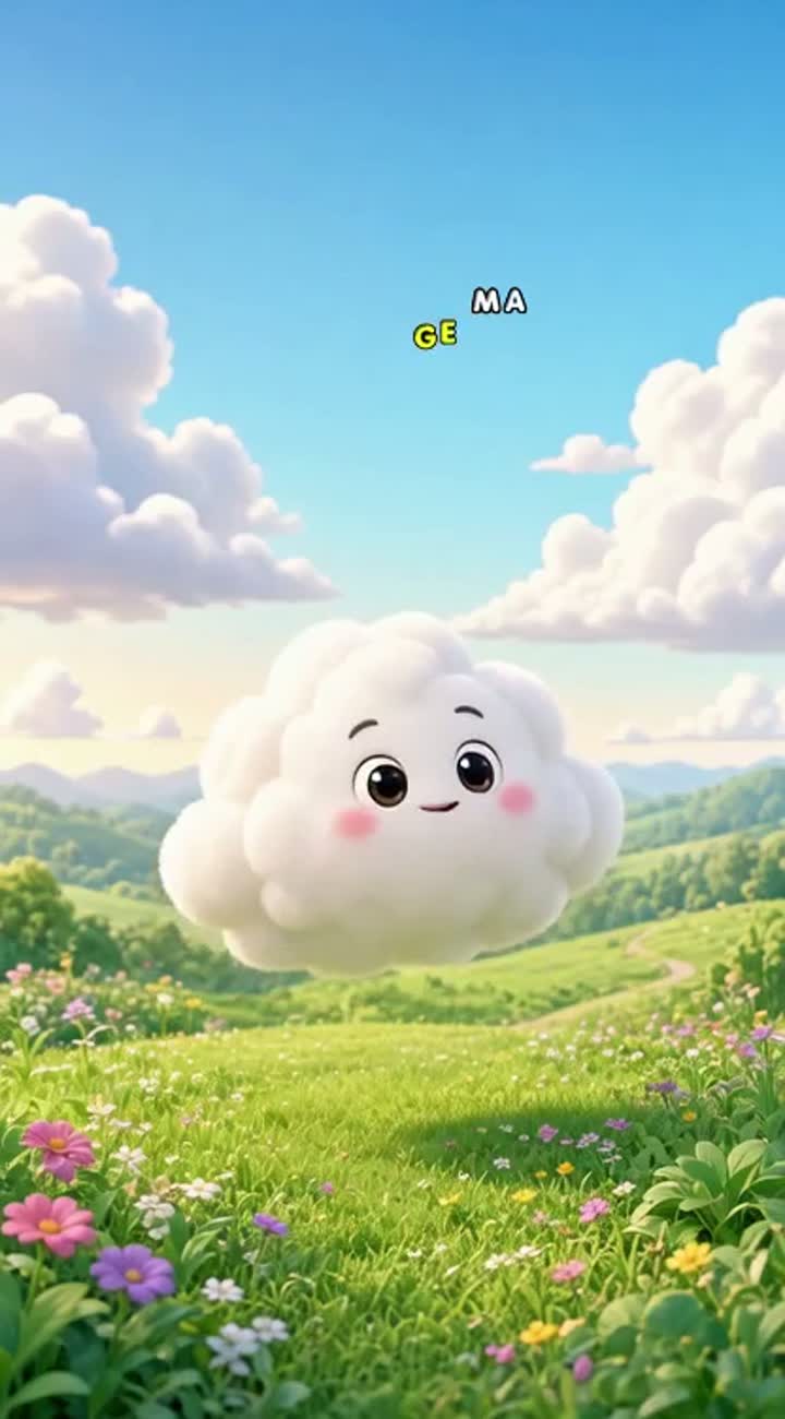 A cute, fluffy white cloud named Cloudy goes on a magical… — AI cartoon