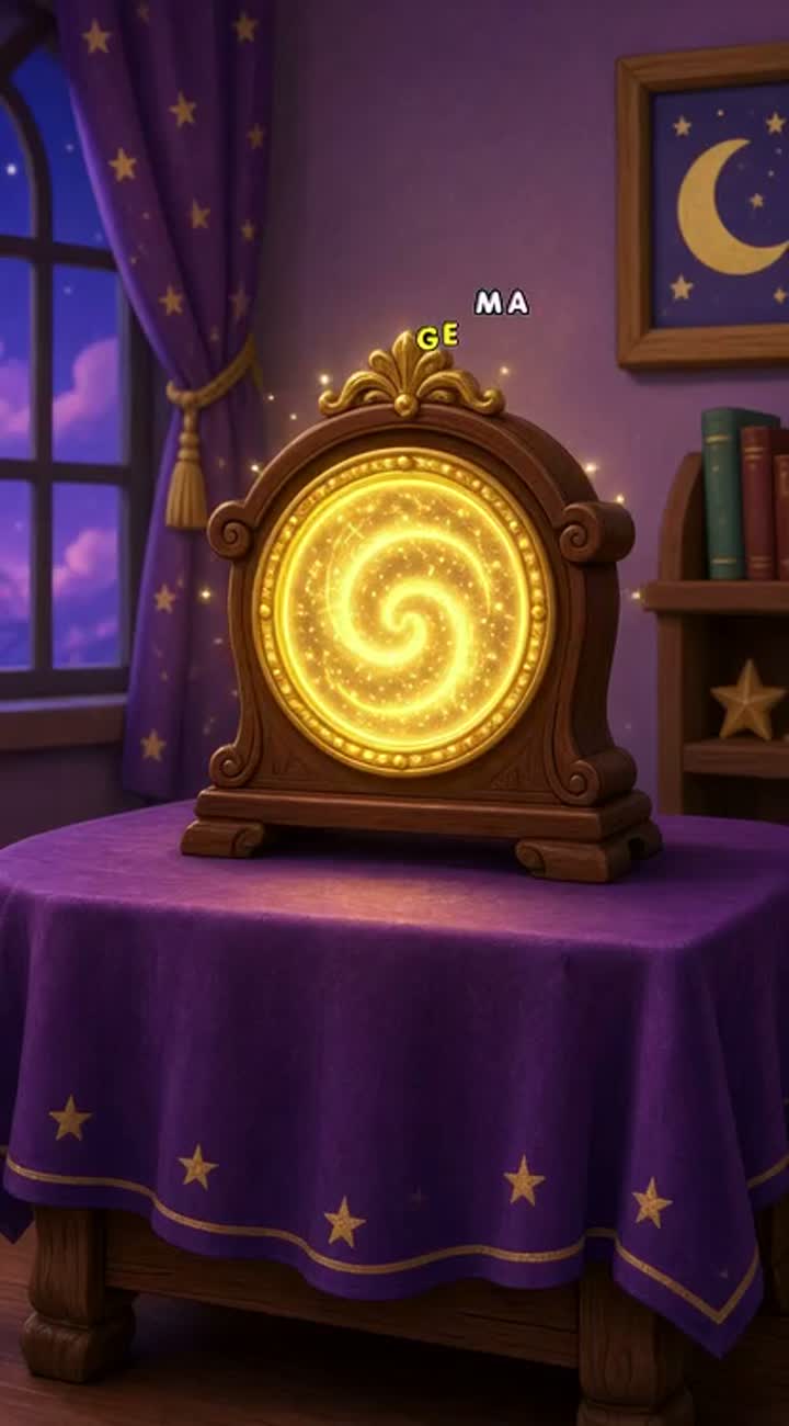 The magical clock lights up — AI cartoon