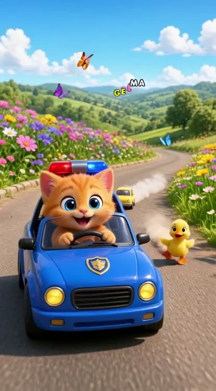 A super cute orange kitten with huge sparkling blue eyes — AI cartoon