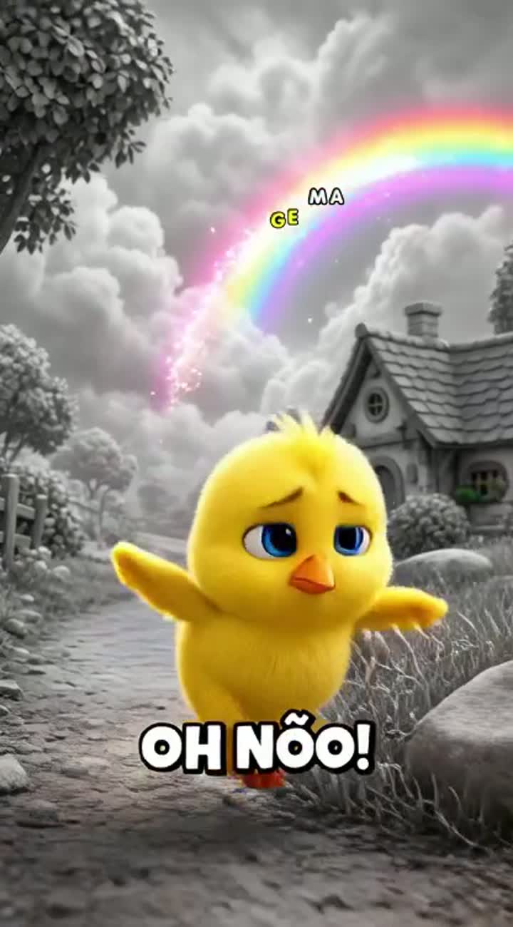 Titolo: Il Pulcino Arcobaleno e il Mistero dei Colori! — AI cartoon