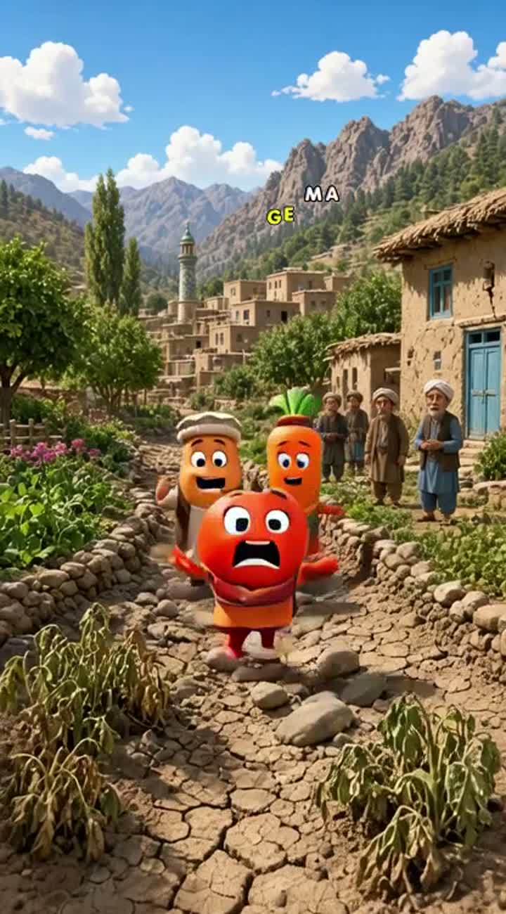 Animation featuring four vegetable friends in the beautiful Afghan… — AI cartoon