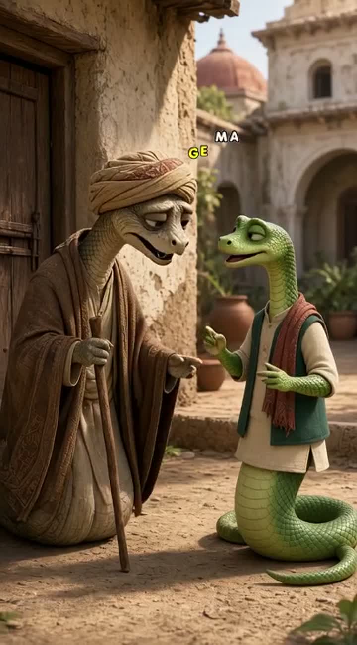 Two funny 3D cartoon snakes wearing traditional Pakistani clothes… — AI cartoon
