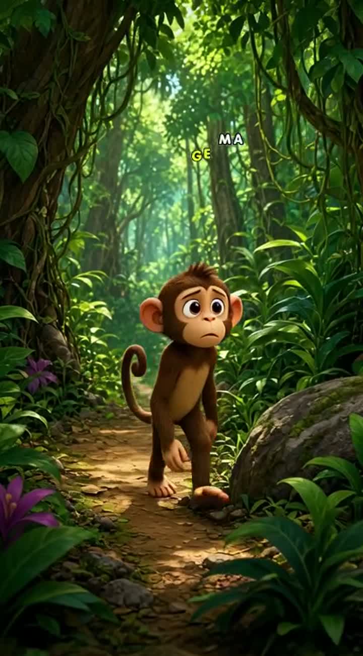 In a lush green jungle, a small monkey named Mannu lives a very… — AI cartoon