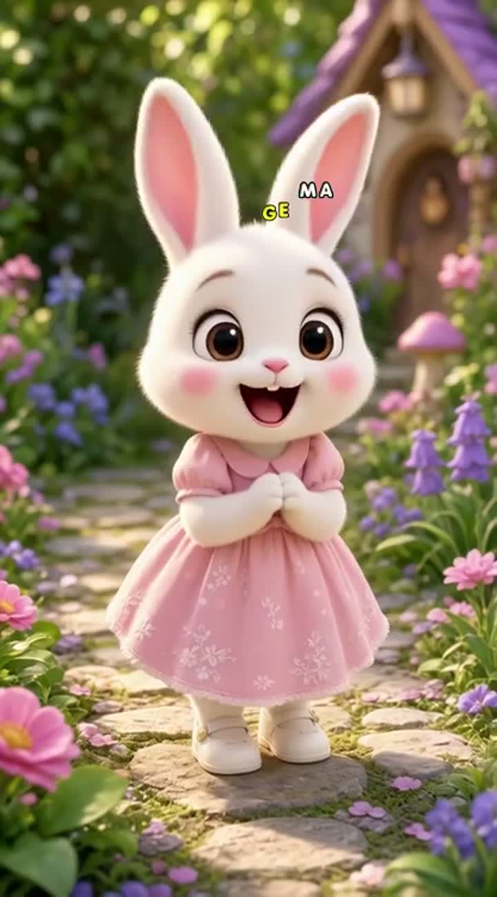 Una conejita bebé llamada Lunita, de pelaje blanco y suave… — AI cartoon