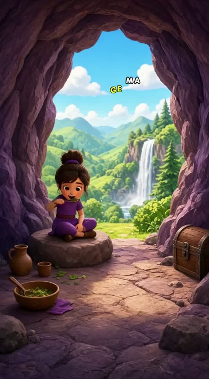 After the girl finishes eating, she grows bigger — AI cartoon