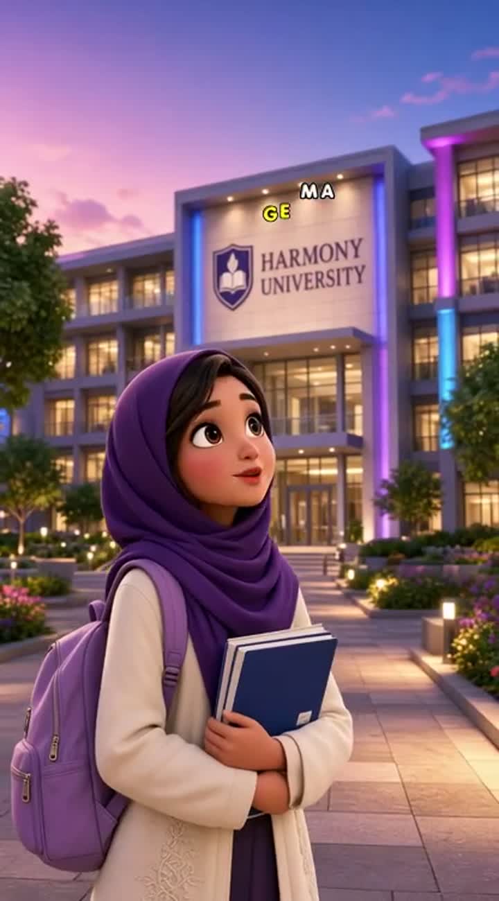 A cute 3D cartoon university girl named Muslima — AI cartoon