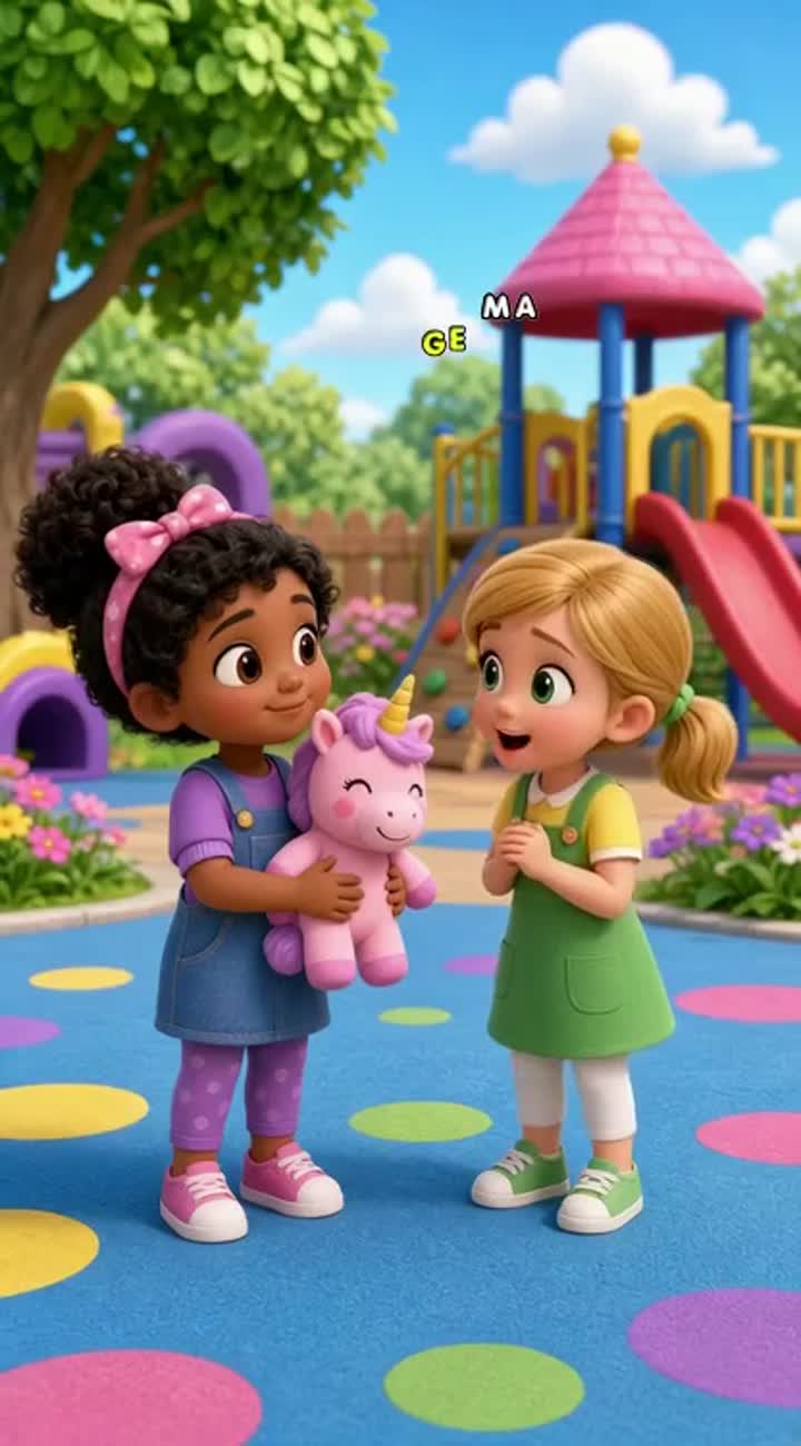 Salome and her best friend Lily are playing in a colourful playground — AI cartoon