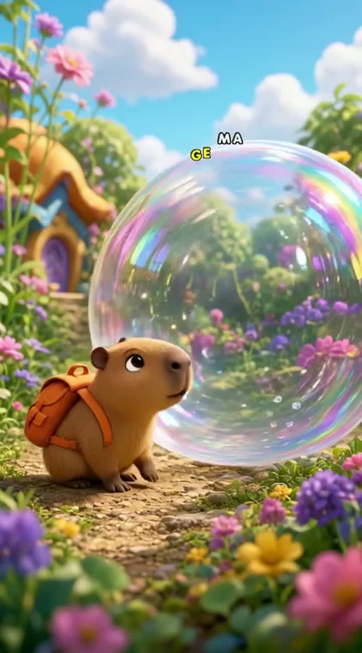A cute, funny 3D cartoon baby capybara wearing a tiny orange… — AI cartoon