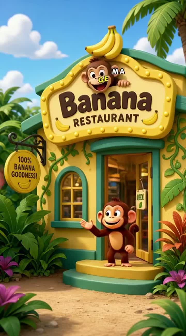 A silly monkey opens a banana restaurant — AI cartoon