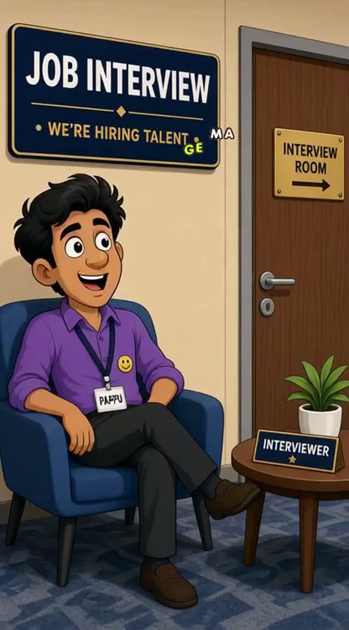 Video with funny Indian with pappu at a jod interview Animated… — AI cartoon