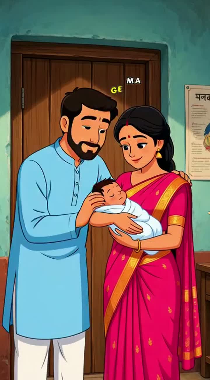 Murad's father and mother welcome the birth of their child — AI cartoon