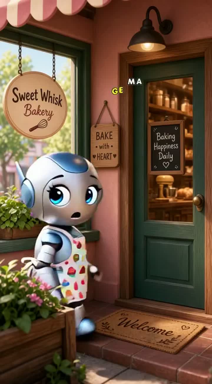 A shy robot learns to bake, Pixar style acchi story cartoon ki — AI cartoon