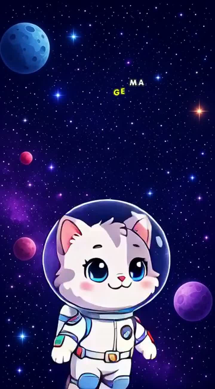 A cute cartoon astronaut kitten floating in space waving… — AI cartoon