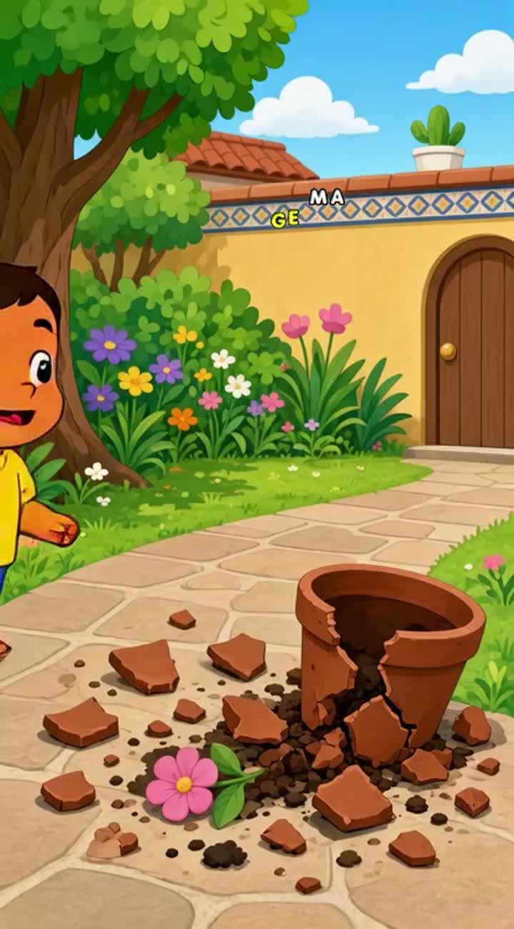 Toto and the Rabbit Bandouq: Who Broke the Flower Pot? — AI cartoon