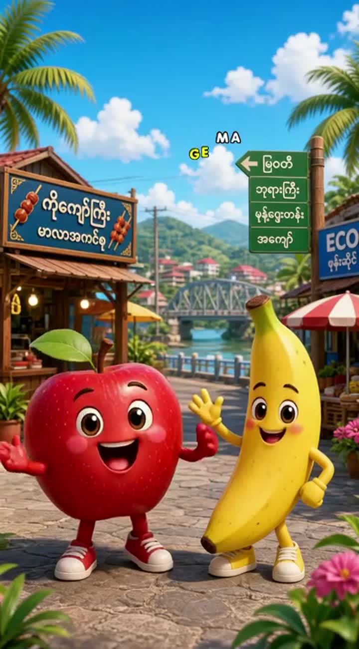 Feature two adorable anthropomorphic fruit characters… — AI cartoon