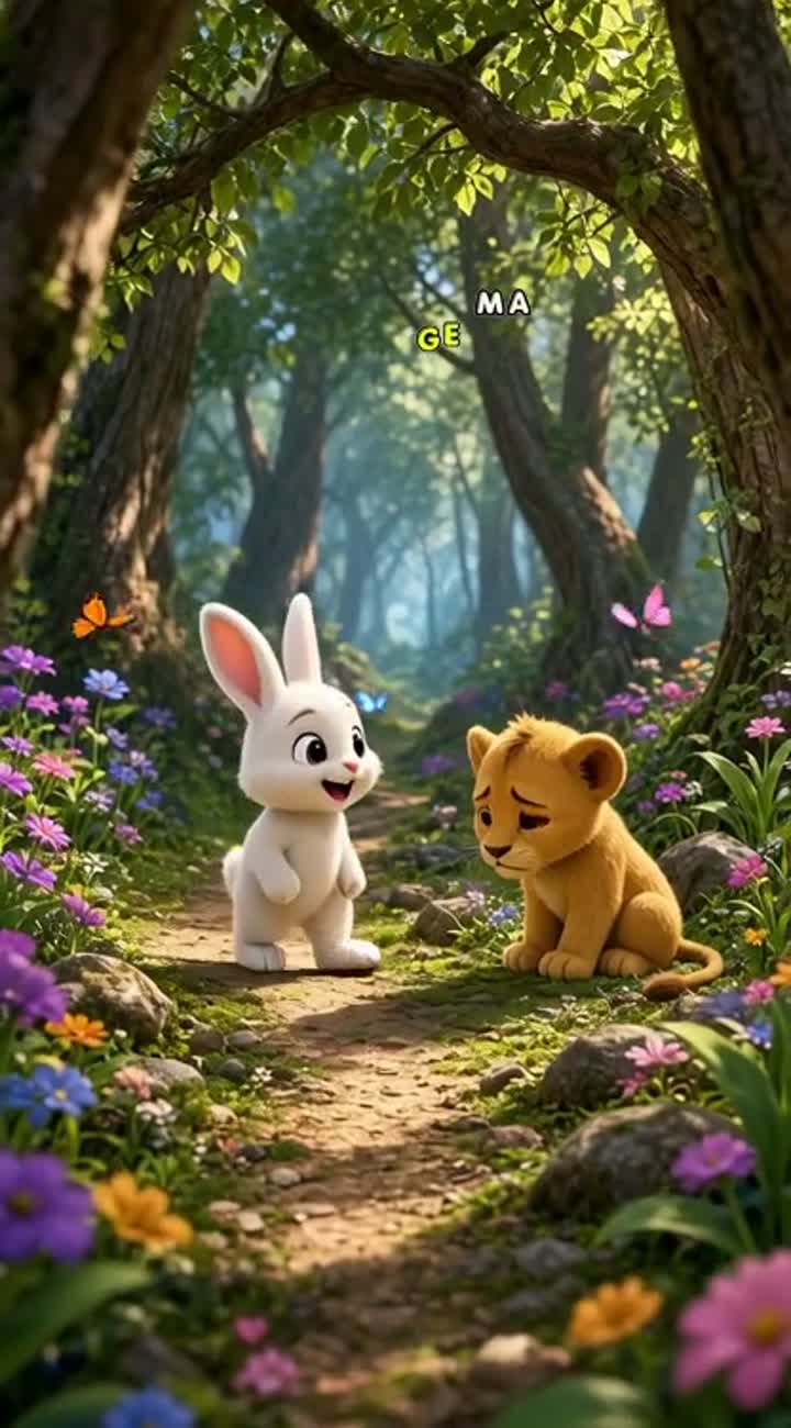 A little white rabbit is walking through a beautiful magical… — AI cartoon