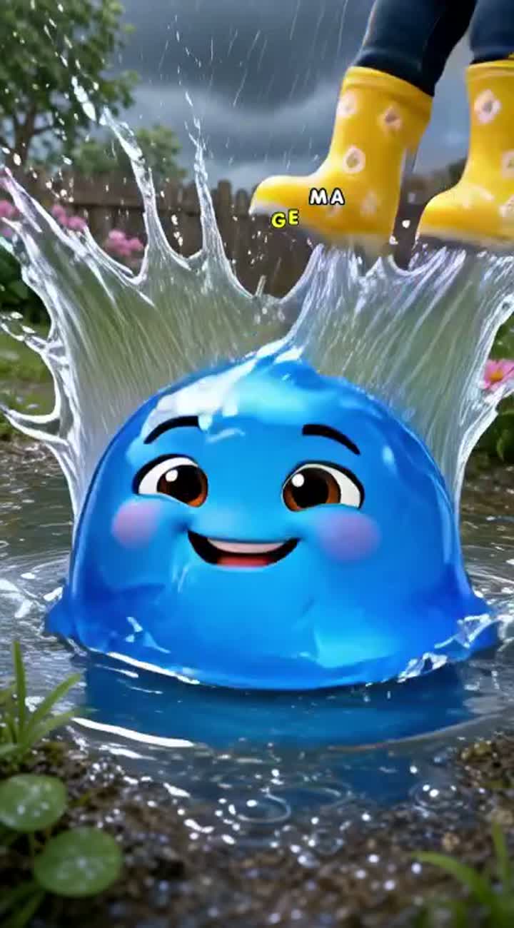Logline: A tiny, cheerful puddle loves being jumped in by kids… — AI cartoon